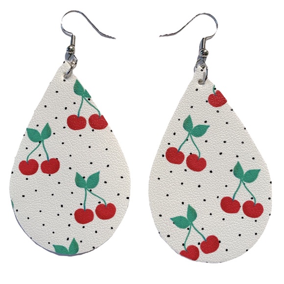 Jewelry - Faux Leather Teardrop Dangle Earrings Cherries